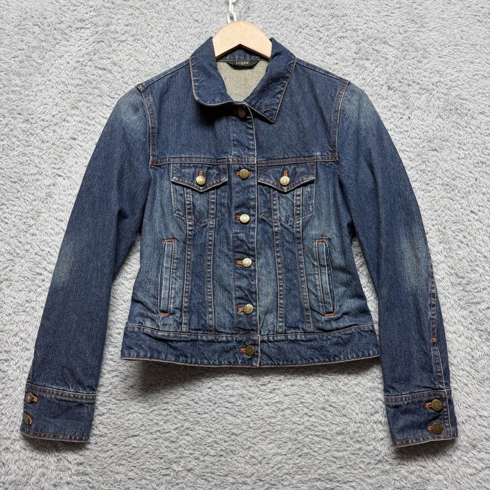 J Crew Denim Trucker Jacket Womens XXS Blue Button Up Cotton Y2K Vintage